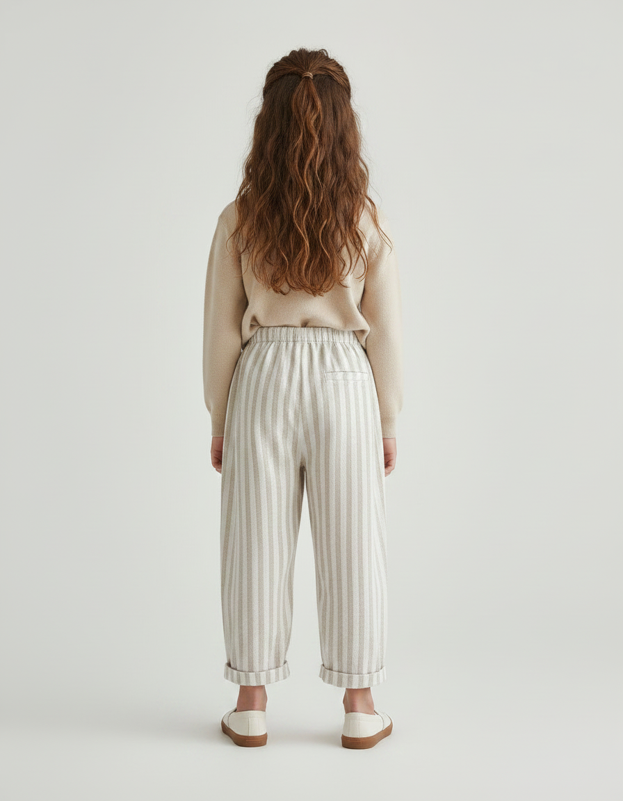 Pantalon Chinois Rayé Beige Coton Ample Enfant - vue 2