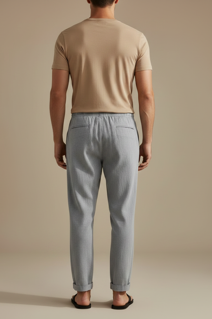 Pantalon Chinois Gris Droit Décontracté Cordon Homme - Molleton - vue 2