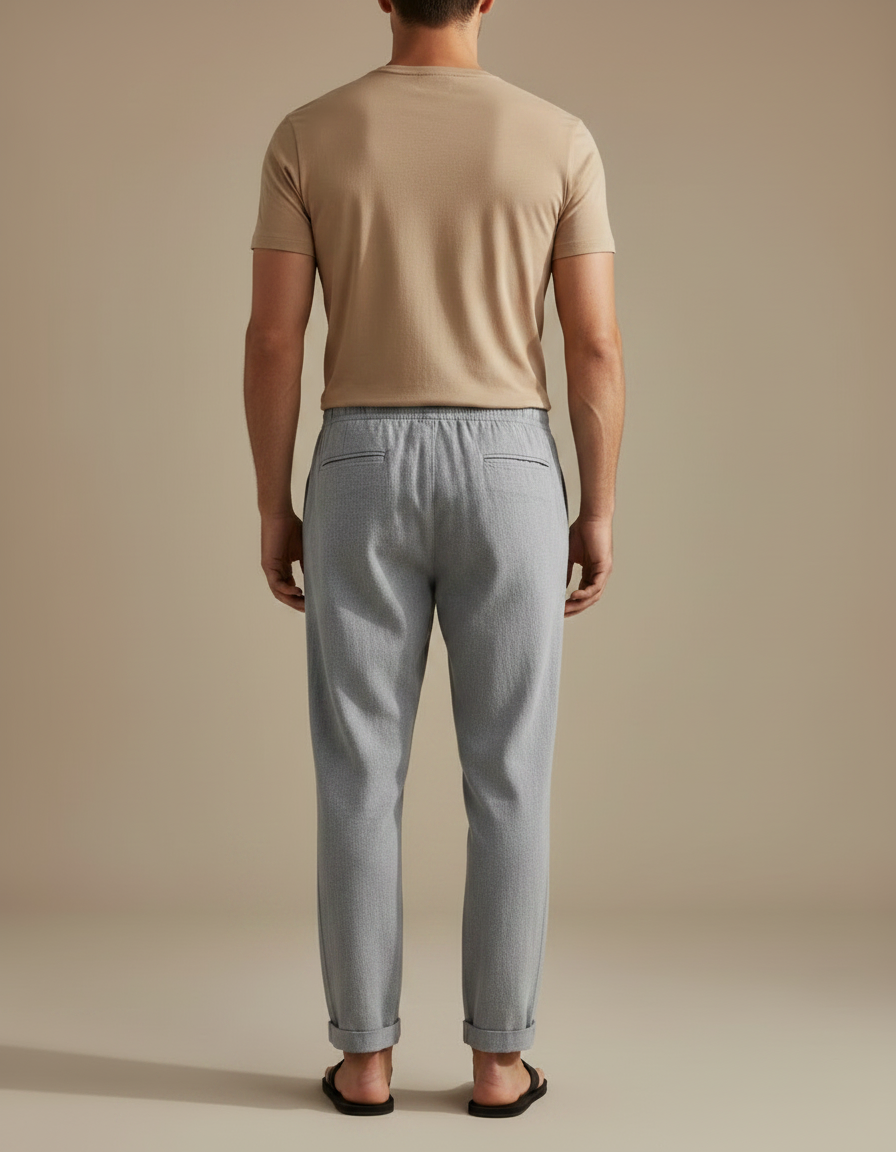 Pantalon Chinois Gris Droit Décontracté Cordon Homme - Molleton - vue 2