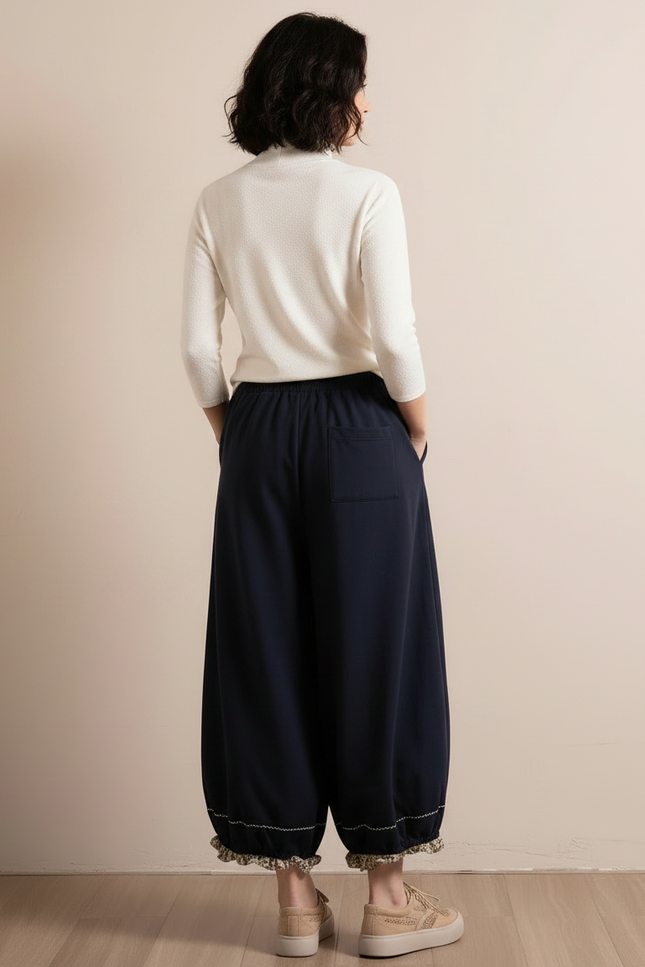 Pantalon Chinois Bleu Marine Ample Coton Décontracté - Molleton - vue 2