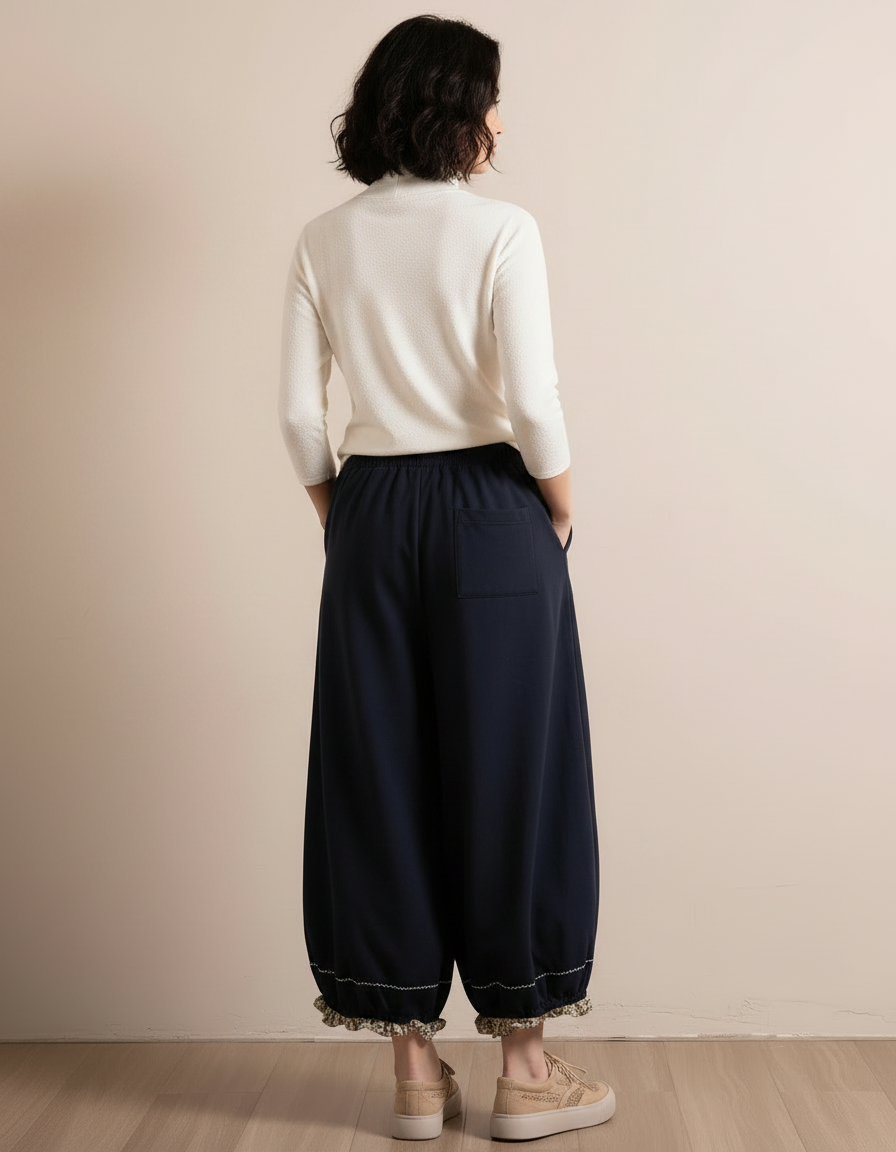 Pantalon Chinois Bleu Marine Ample Coton Décontracté - Molleton - vue 2