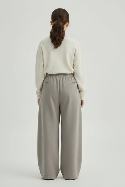 Pantalon Chinois Gris Ample Droit Taille Haute - Molleton - vue 2