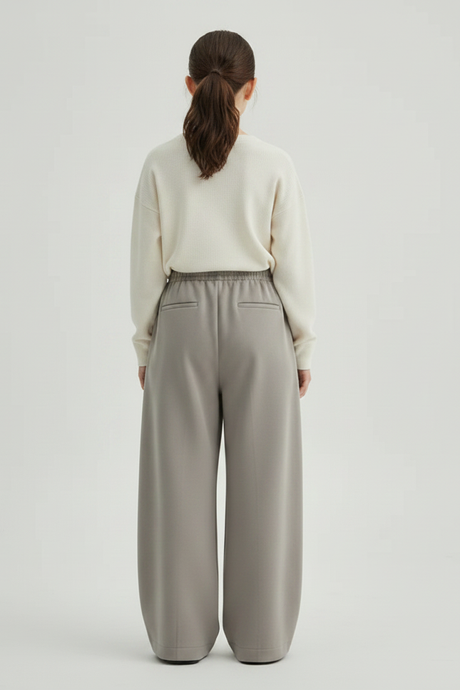 Pantalon Chinois Gris Ample Droit Taille Haute - Molleton - vue 2