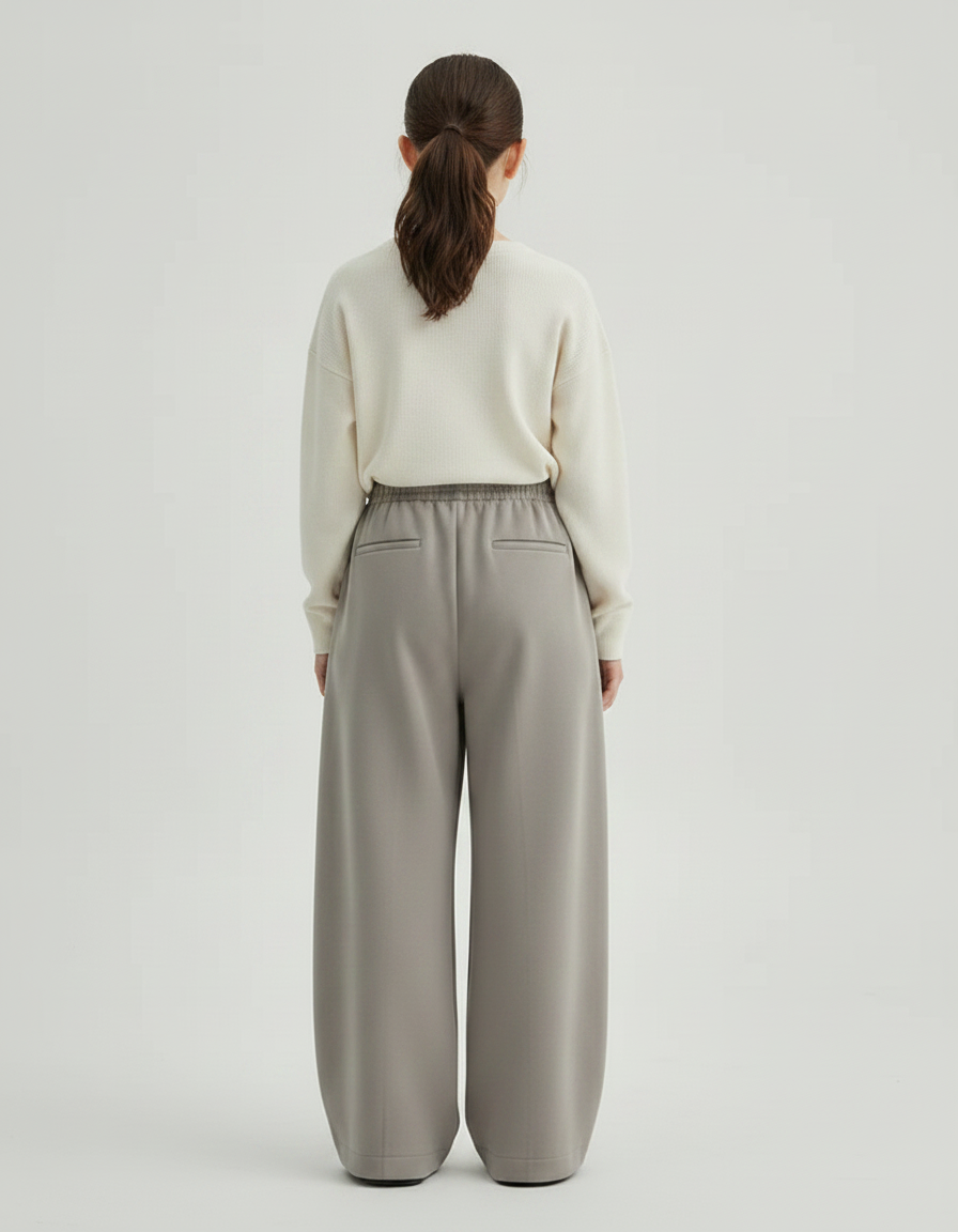 Pantalon Chinois Gris Ample Droit Taille Haute - Molleton - vue 2