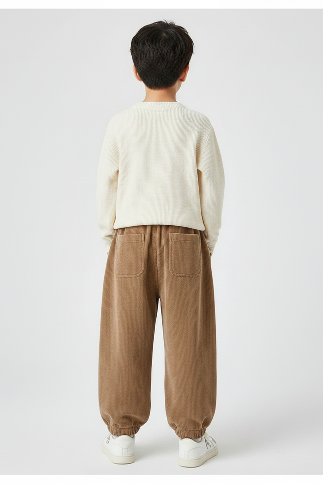 Pantalon Chinois Marron Côtelé Ample Décontracté Enfant - Cordé - vue 2