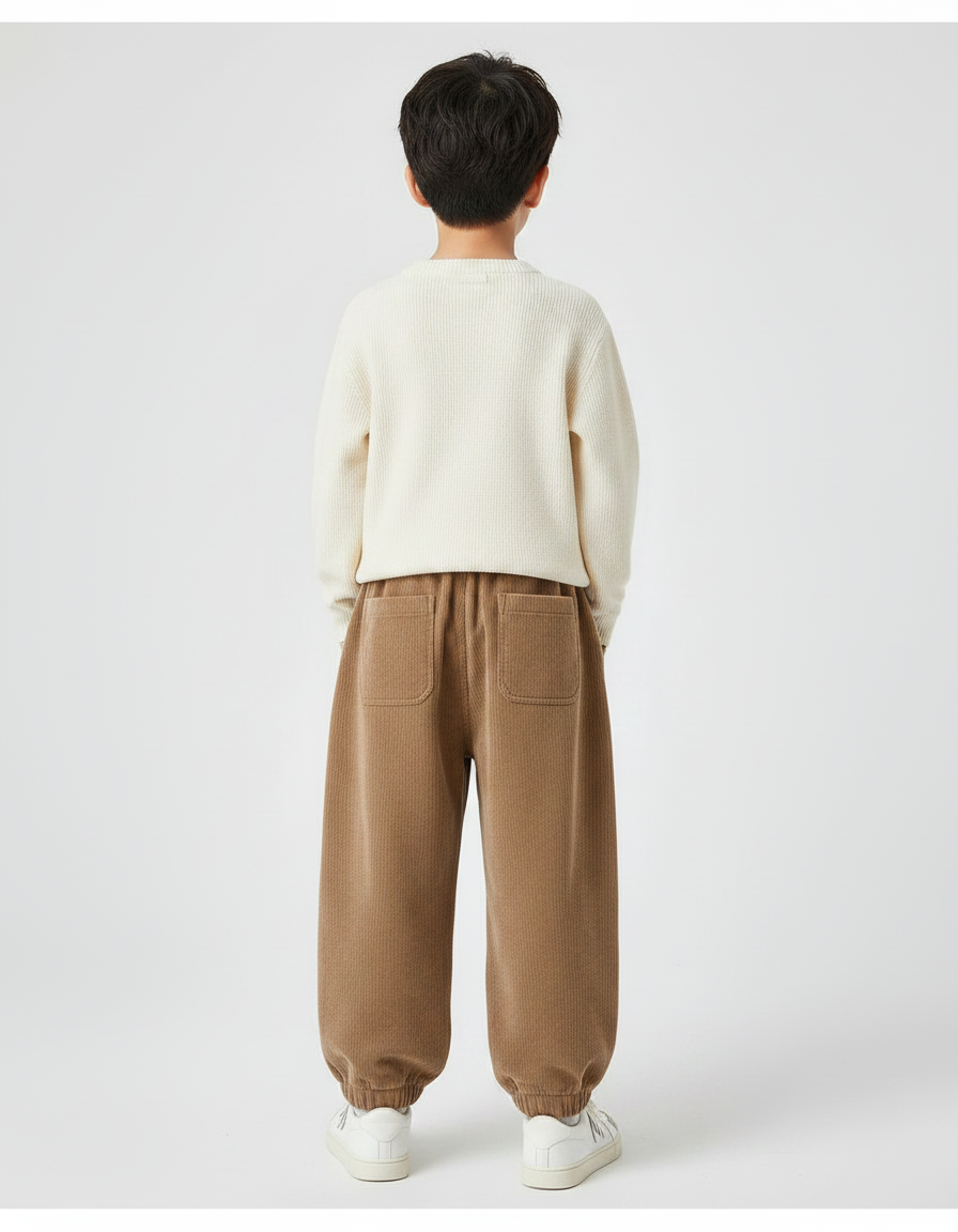 Pantalon Chinois Marron Côtelé Ample Décontracté Enfant - Cordé - vue 2