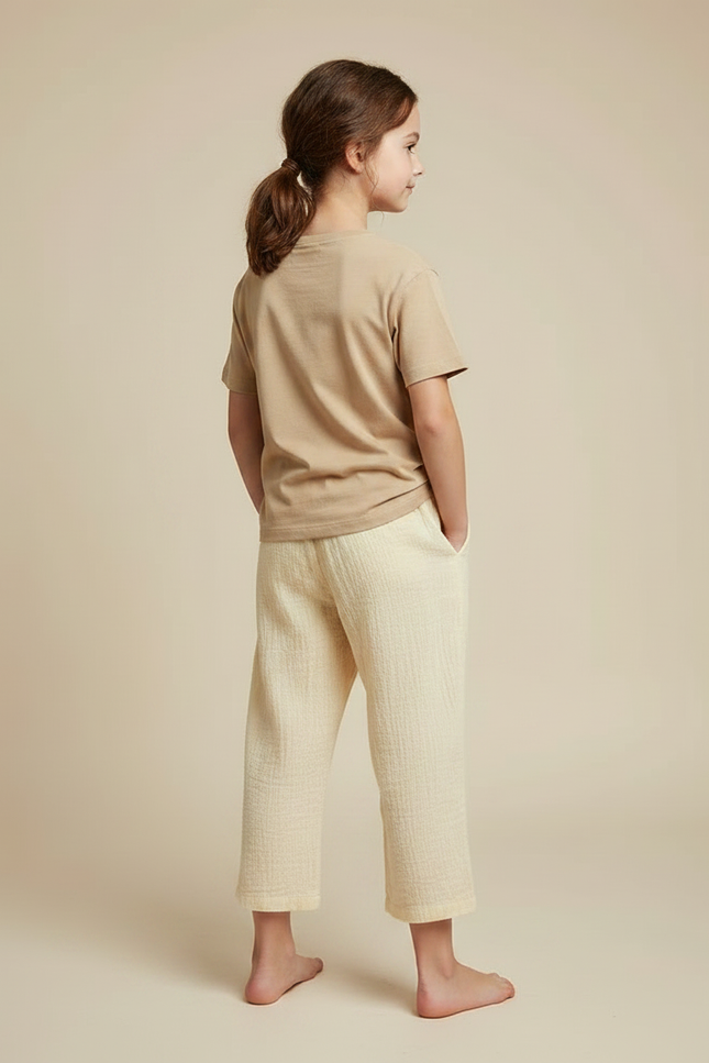 Pantalon Chinois Coton Lin Ample Écru Confortable - Beige - vue 2