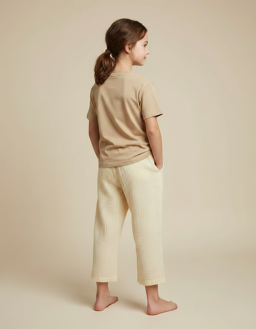 Pantalon Chinois Coton Lin Ample Écru Confortable - Beige - vue 2