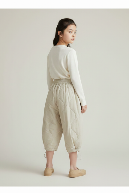 Pantalon Chinois Beige Matelassé Ample Chaud Enfant - Coton - vue 2