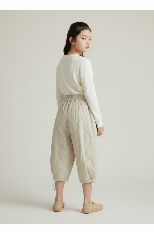 Pantalon Chinois Beige Matelassé Ample Chaud Enfant - Coton - vue 2