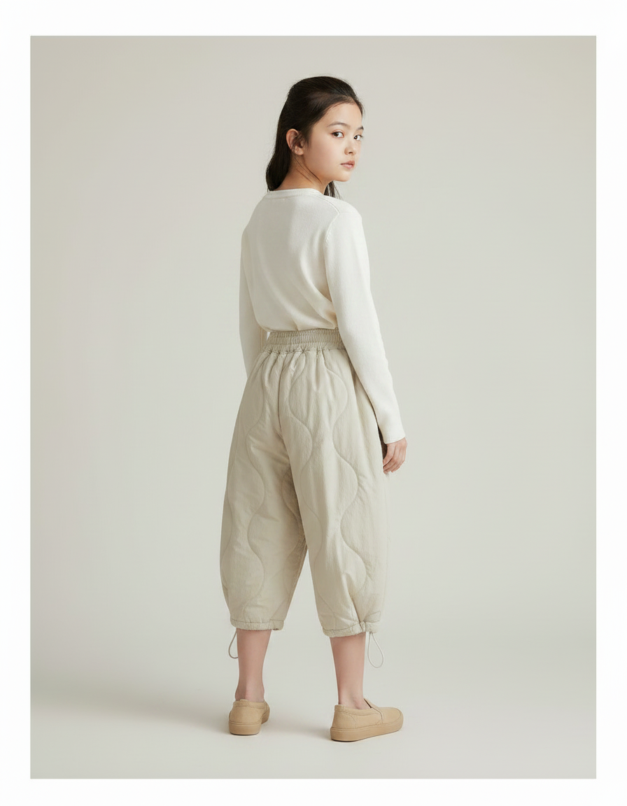 Pantalon Chinois Beige Matelassé Ample Chaud Enfant - Coton - vue 2
