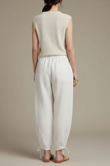 Pantalon Chinois Blanc Ample Coton Lin Casual - vue 2
