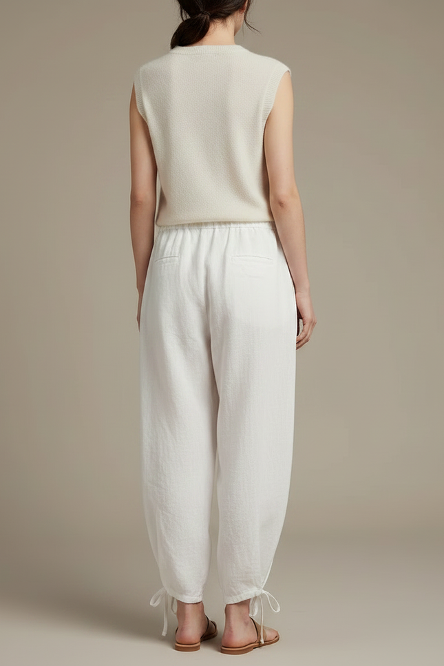 Pantalon Chinois Blanc Ample Coton Lin Casual - vue 2