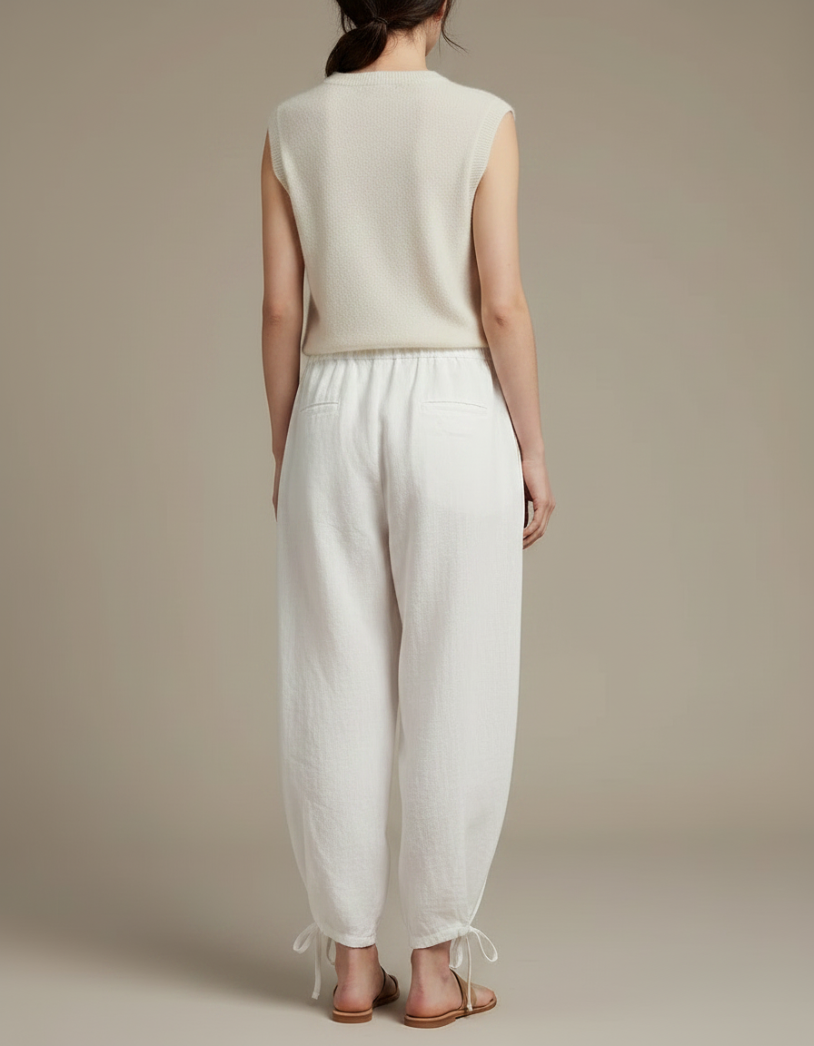 Pantalon Chinois Blanc Ample Coton Lin Casual - vue 2