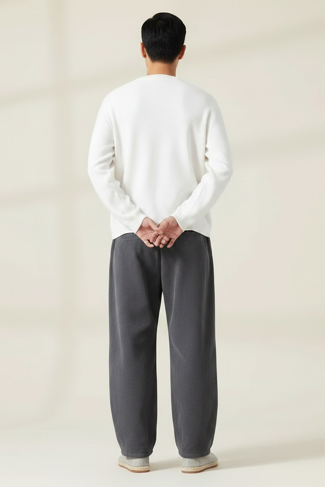 Pantalon Chinois Gris Ample Côtelé Décontracté Homme - Cordé - vue 2