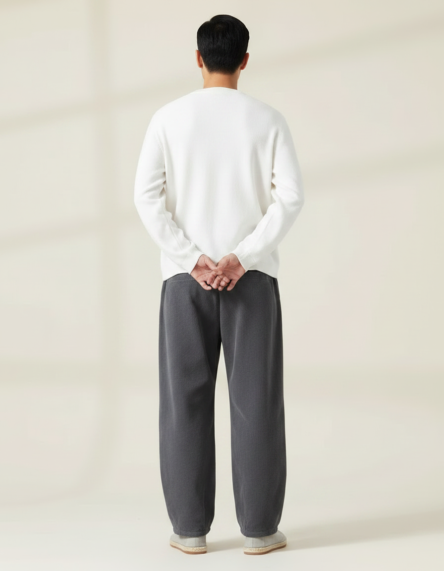 Pantalon Chinois Gris Ample Côtelé Décontracté Homme - Cordé - vue 2