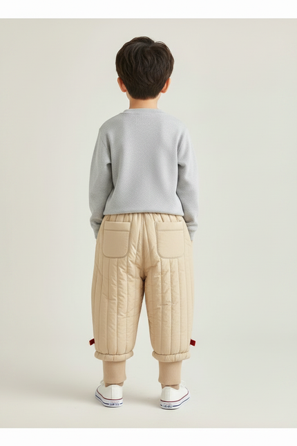 Pantalon Chinois Matelassé Beige Hiver Enfant Brodé - Polyester - vue 2