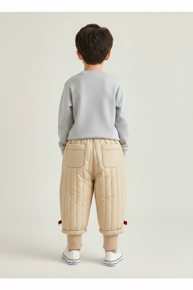 Pantalon Chinois Matelassé Beige Hiver Enfant Brodé - Polyester - vue 2