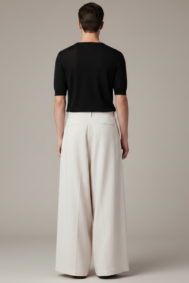 Pantalon Chinois Lin Ample Beige Décontracté Homme - vue 2