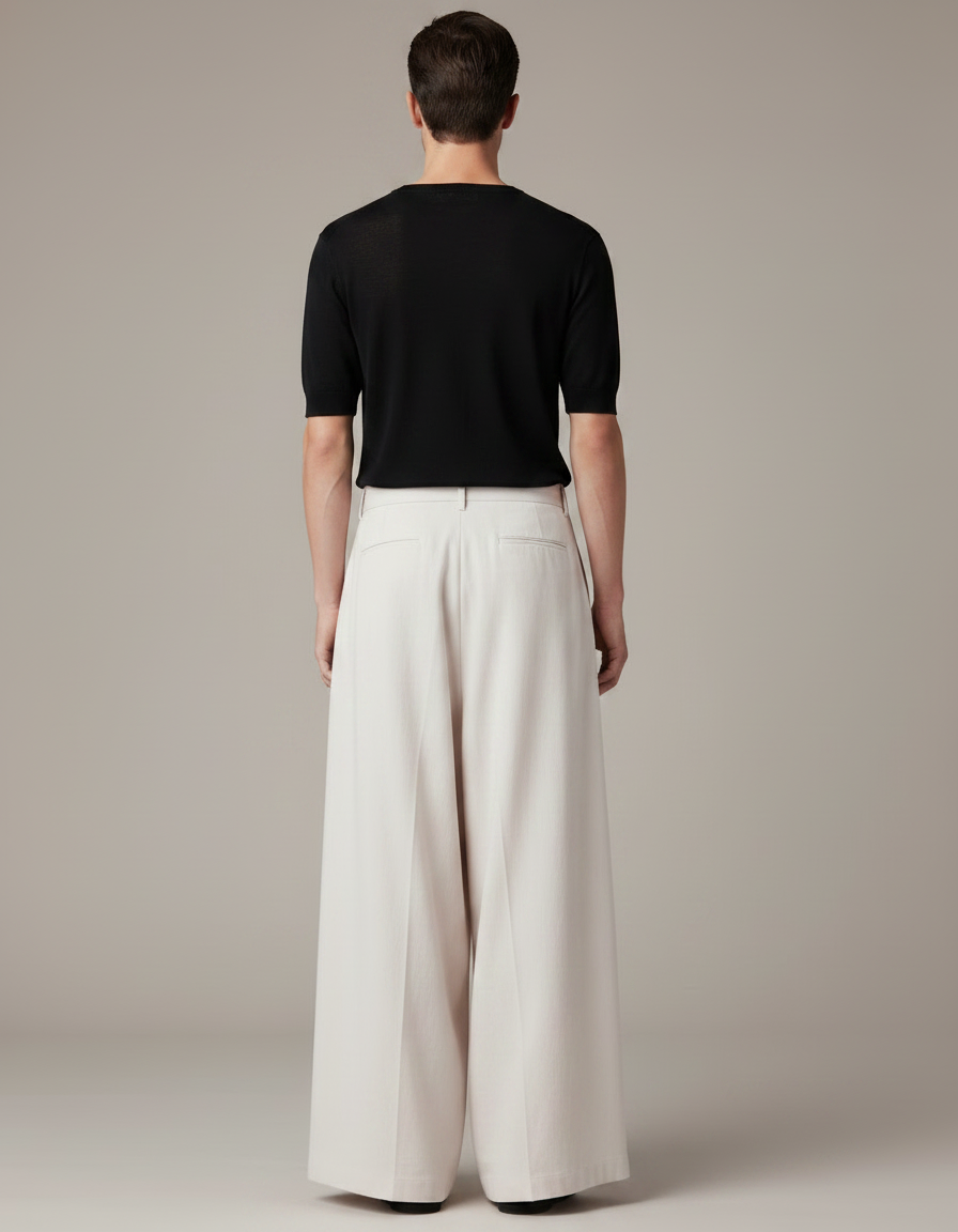 Pantalon Chinois Lin Ample Beige Décontracté Homme - vue 2