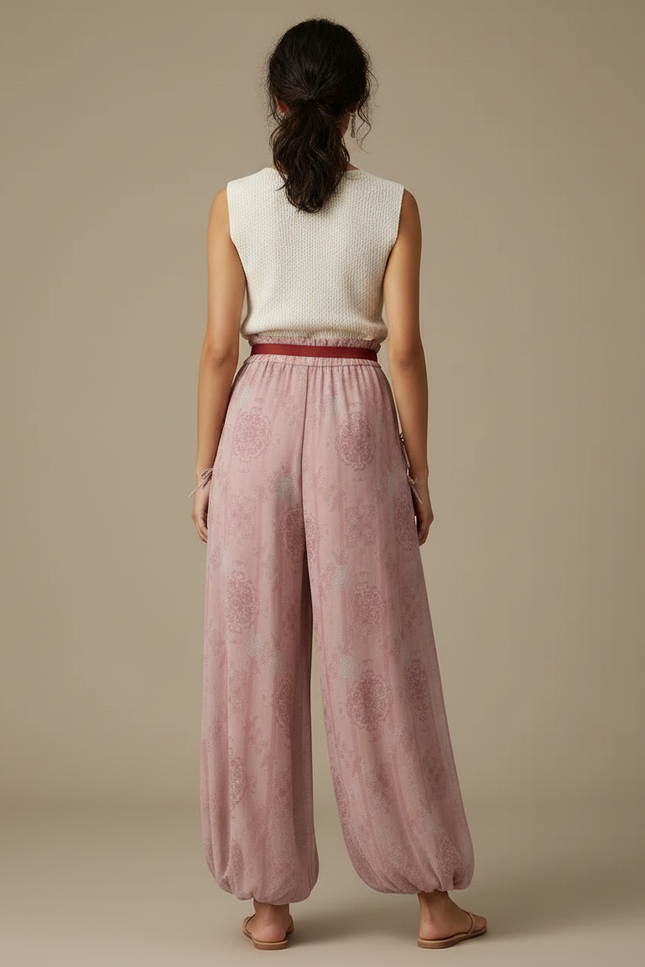 Pantalon Chinois Rose Fluide Ample Imprimé Femme - Viscose - vue 2