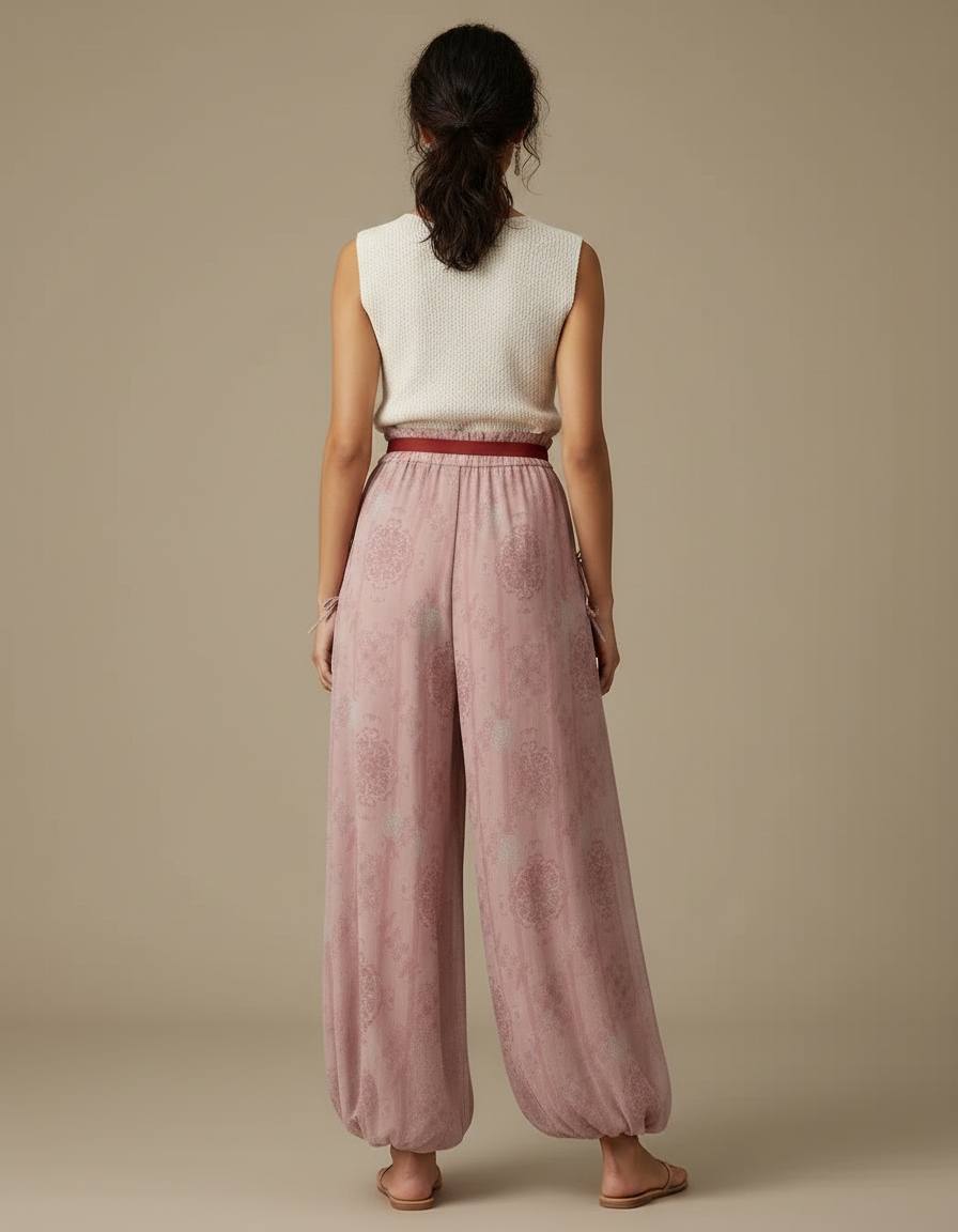 Pantalon Chinois Rose Fluide Ample Imprimé Femme - Viscose - vue 2