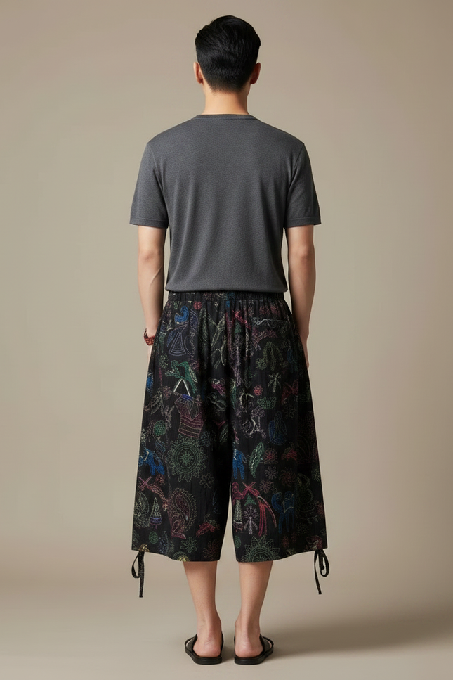 Pantalon Chinois Noir Ample Brodé Ethnique Décontracté Homme - Coton - vue 2