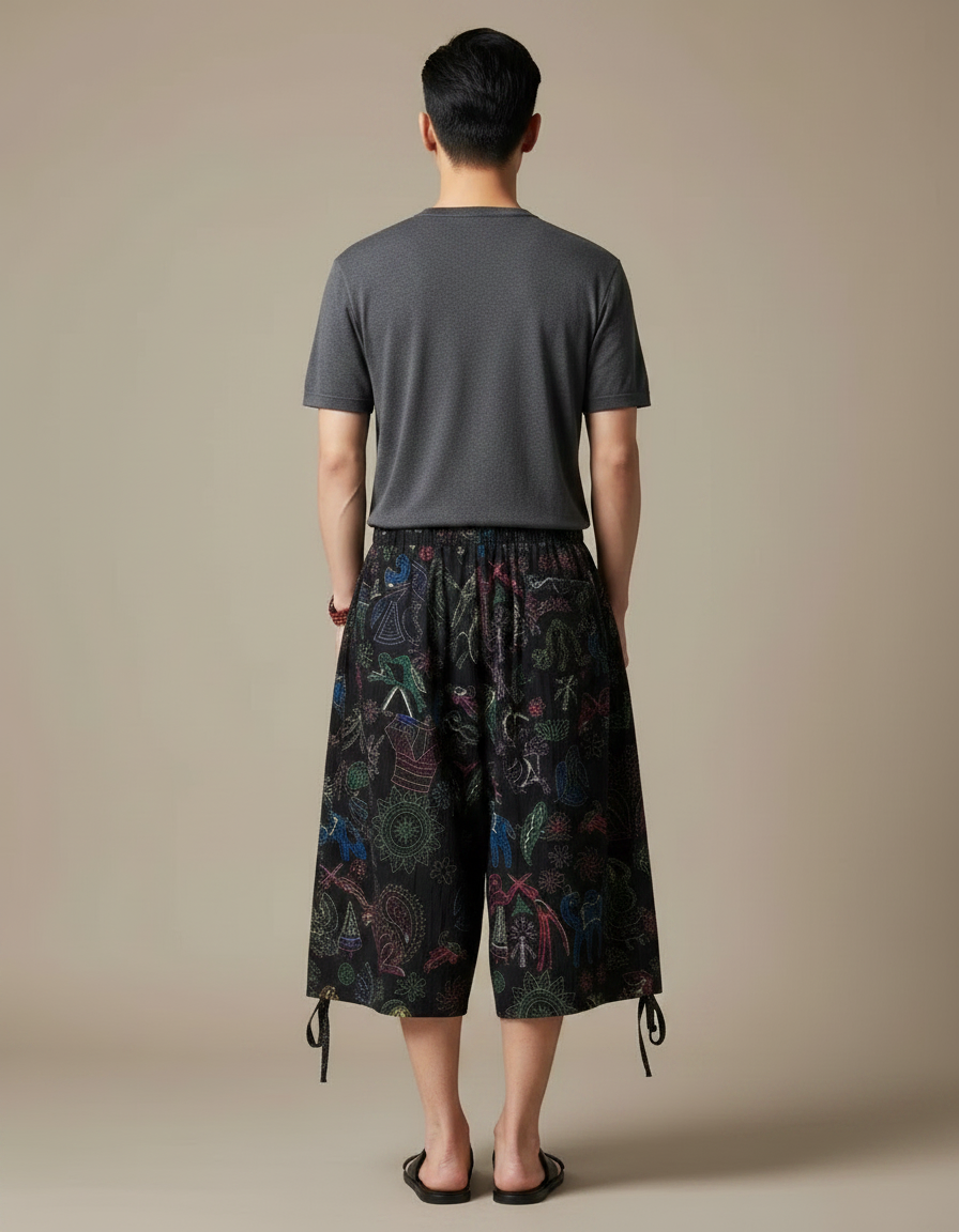 Pantalon Chinois Noir Ample Brodé Ethnique Décontracté Homme - Coton - vue 2