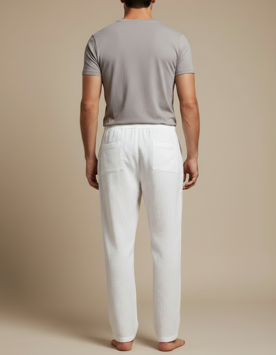 Pantalon Chinois Blanc Lin Ample Décontracté Cordon - vue 2