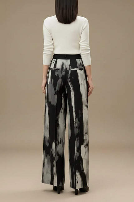 Pantalon Chinois Imprimé Encre Fluide Ample Élégant Femme - Polyester - vue 2