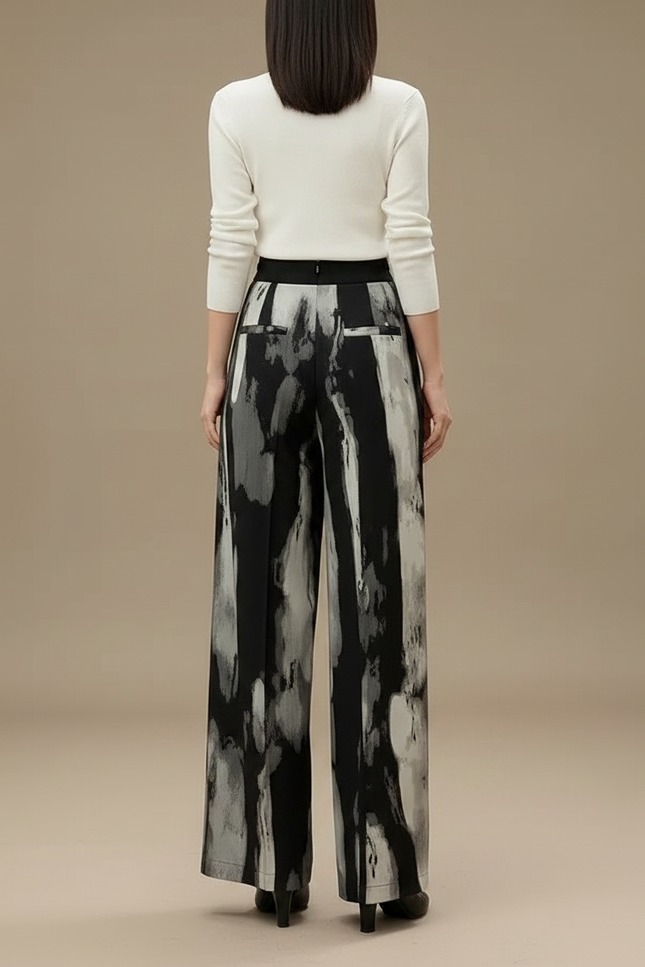 Pantalon Chinois Imprimé Encre Fluide Ample Élégant Femme - Polyester - vue 2