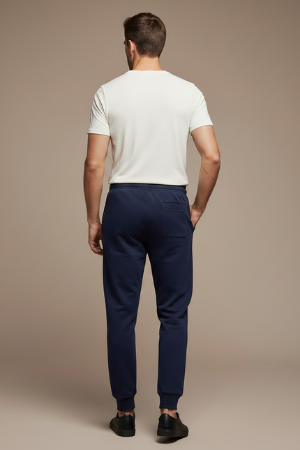 Pantalon Chinois Bleu Marine Coton Jogger Confortable - Molleton - vue 2