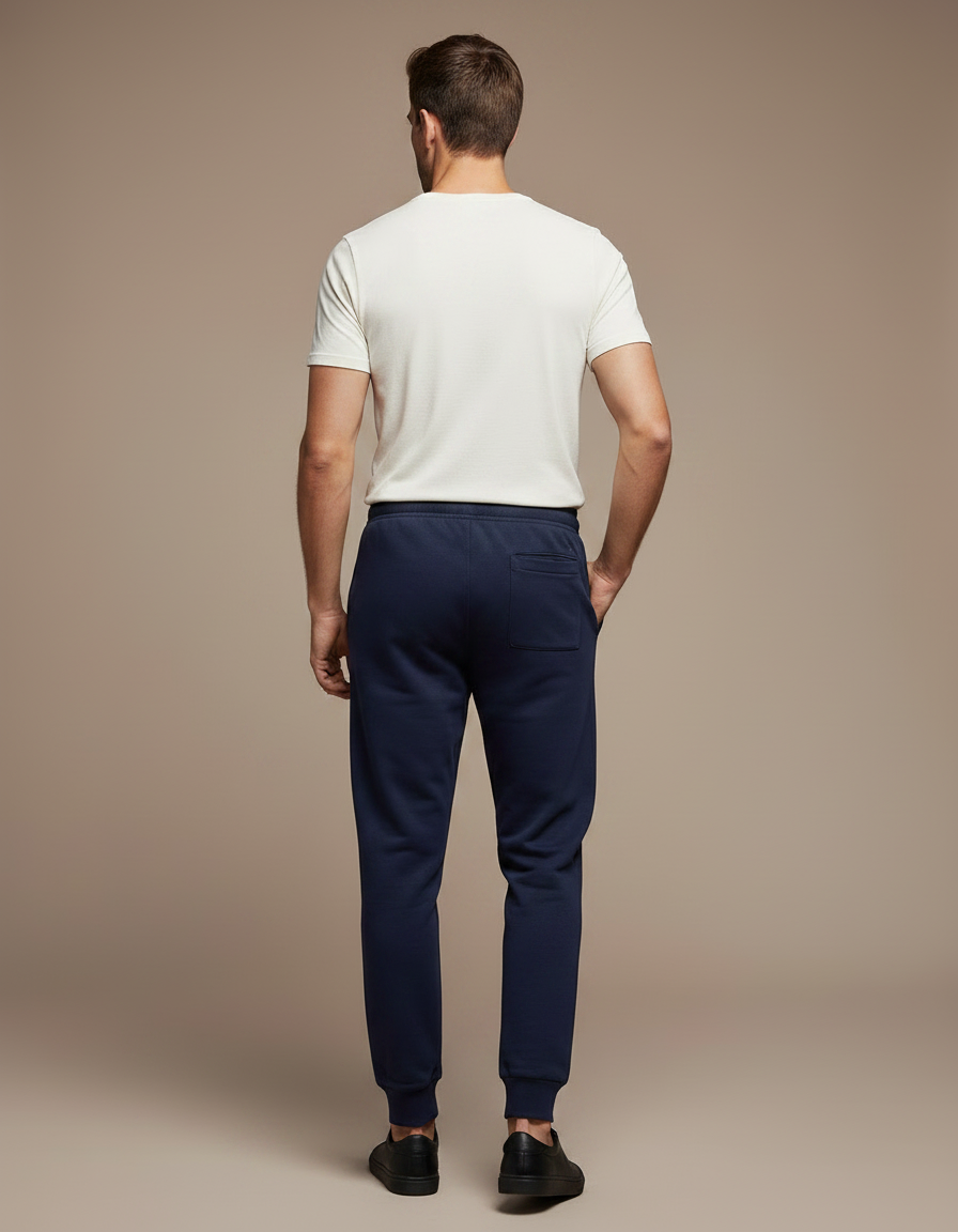 Pantalon Chinois Bleu Marine Coton Jogger Confortable - Molleton - vue 2