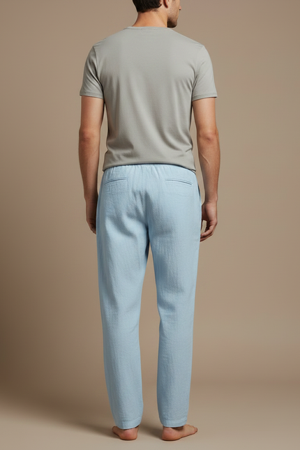 Pantalon Chinois Bleu Ciel Lin Ample Décontracté Homme - vue 2