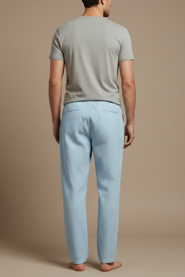 Pantalon Chinois Bleu Ciel Lin Ample Décontracté Homme - vue 2