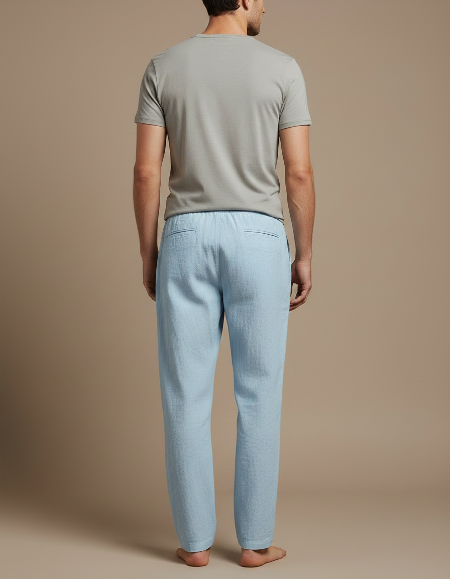 Pantalon Chinois Bleu Ciel Lin Ample Décontracté Homme - vue 2