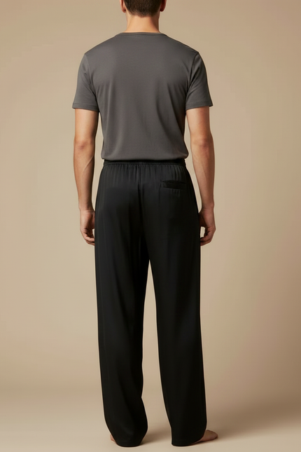 Pantalon Chinois Noir Satiné Ample Élastiqué Homme - vue 2