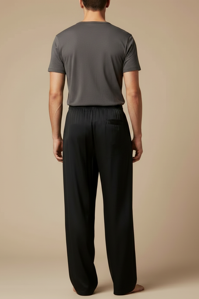 Pantalon Chinois Noir Satiné Ample Élastiqué Homme - vue 2