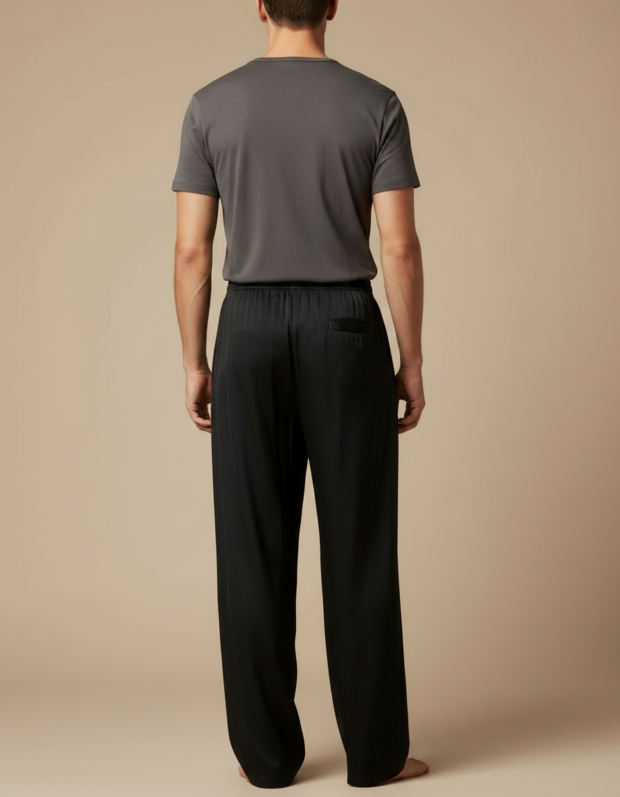 Pantalon Chinois Noir Satiné Ample Élastiqué Homme - vue 2