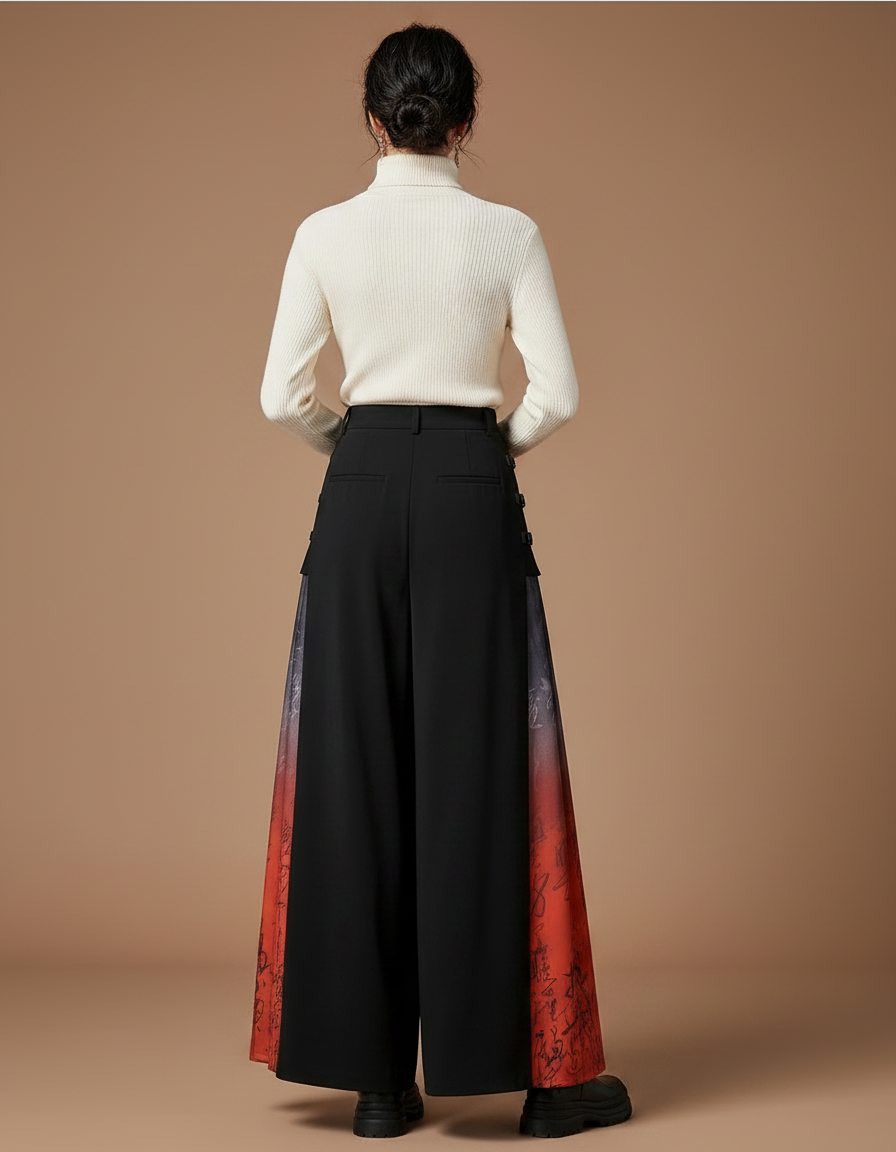Pantalon Chinois Noir Ample Imprimé Fluide Femme - Polyester - vue 2