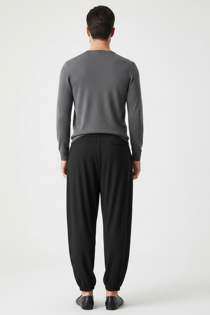 Pantalon Chinois Noir Ample Plissé Confortable Homme - Viscose - vue 2