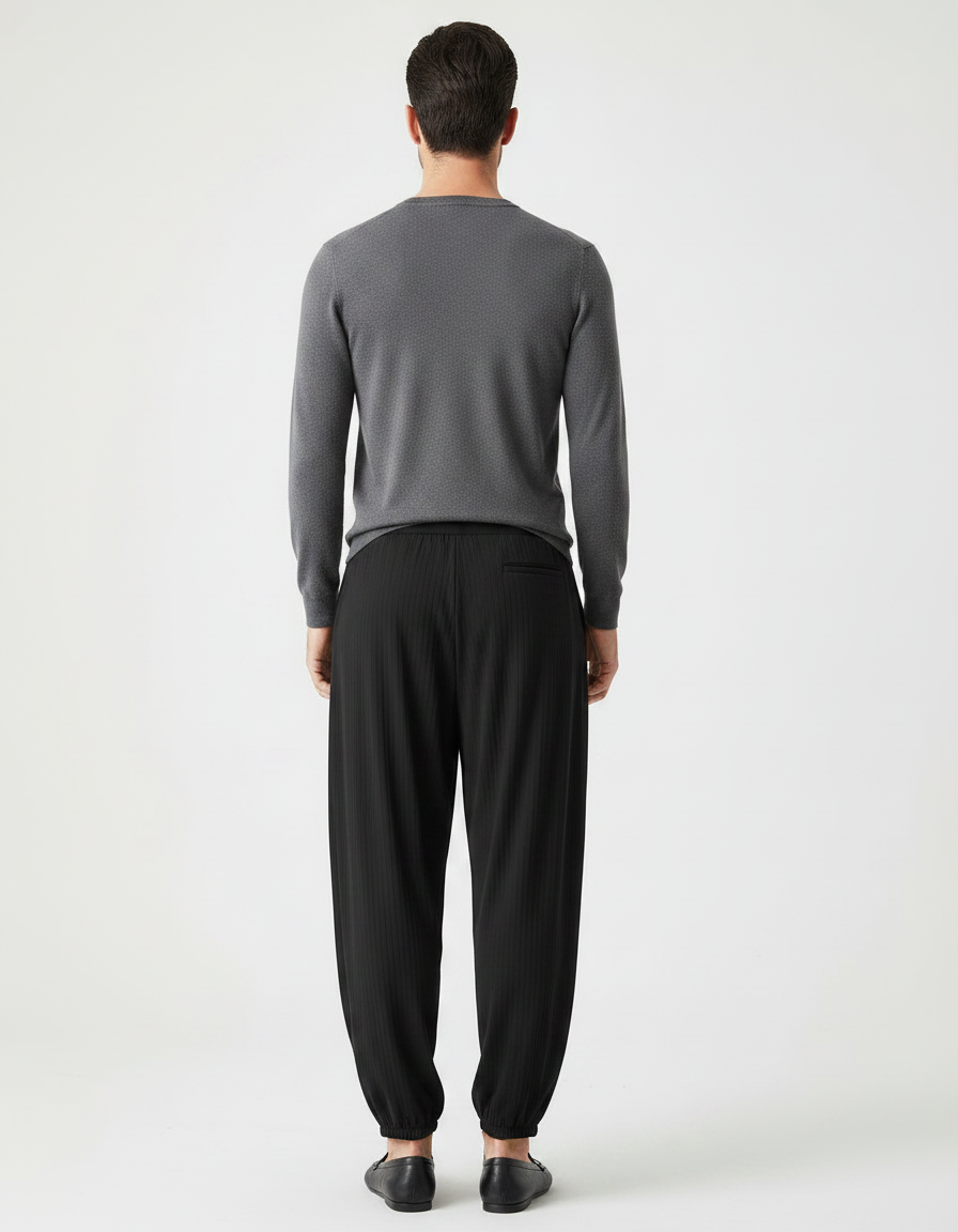 Pantalon Chinois Noir Ample Plissé Confortable Homme - Viscose - vue 2