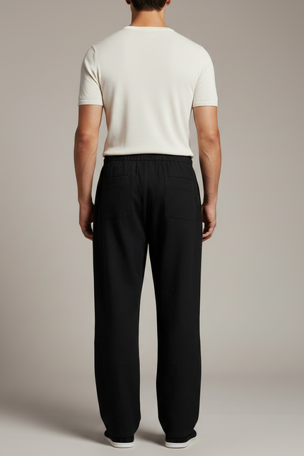 Pantalon Chinois Noir Ample Coton Lâche Uni - vue 2