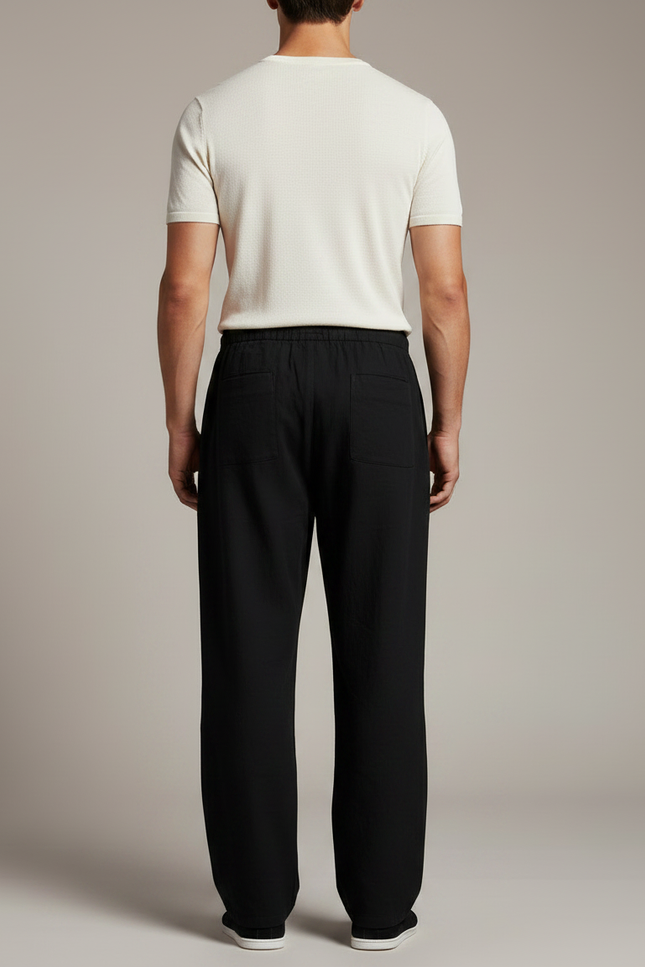 Pantalon Chinois Noir Ample Coton Lâche Uni - vue 2