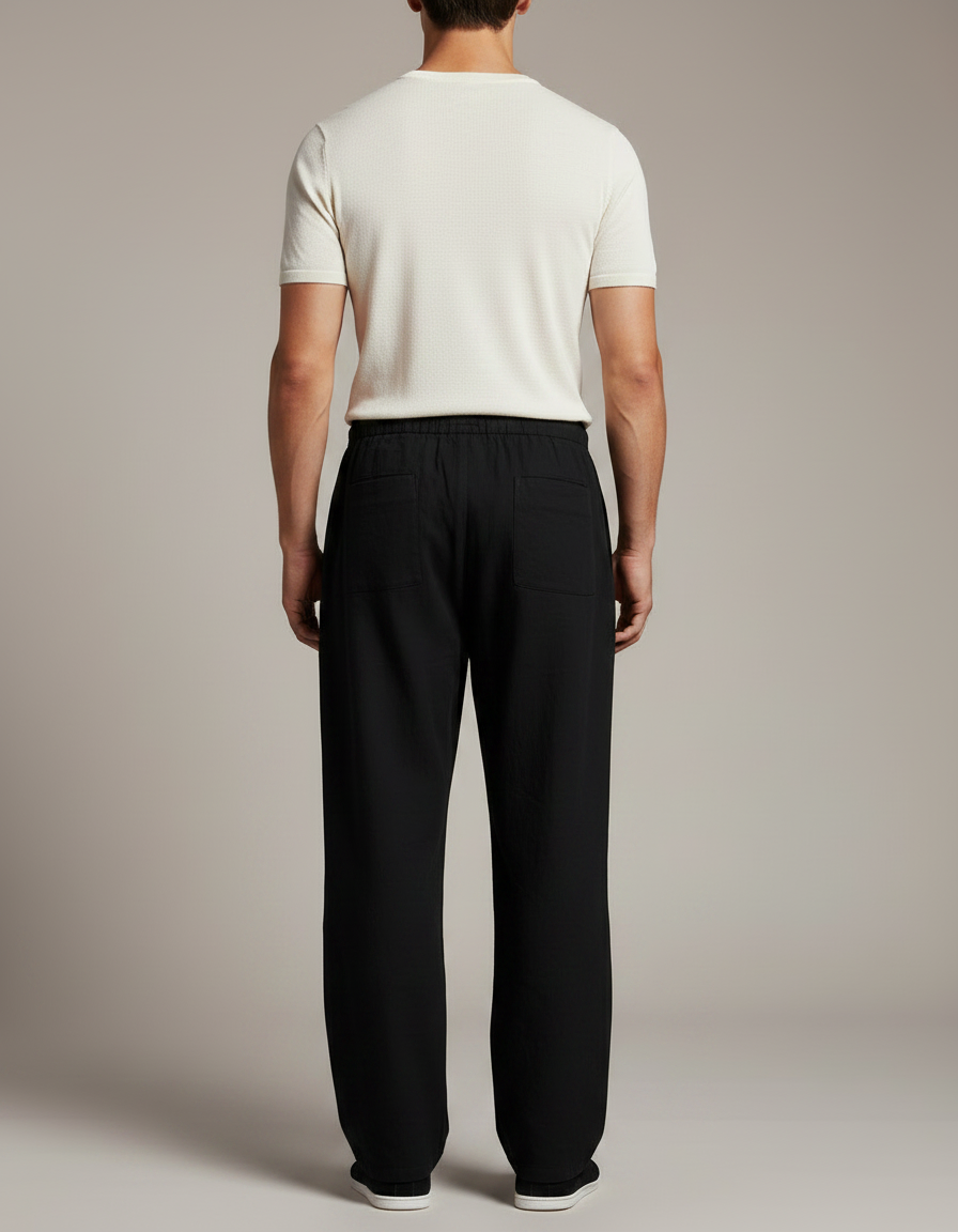 Pantalon Chinois Noir Ample Coton Lâche Uni - vue 2