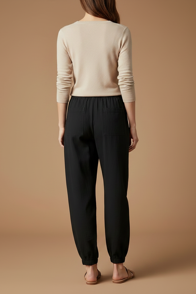 Pantalon Chinois Noir Ample Élastique Confortable Femme - Coton - vue 2