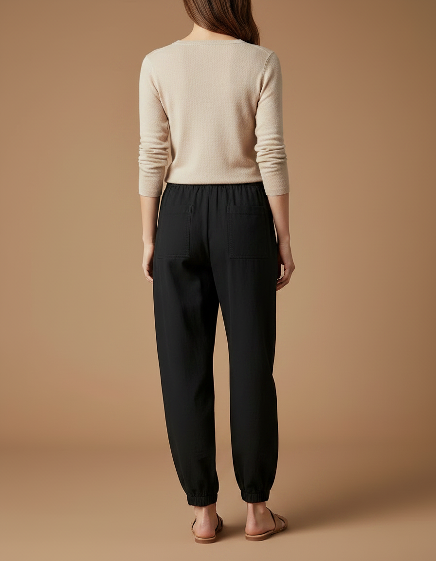 Pantalon Chinois Noir Ample Élastique Confortable Femme - Coton - vue 2