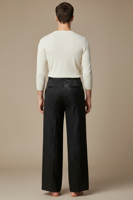 Pantalon Chinois Noir Brodé Ample Jacquard Ethnique - Soie - vue 2