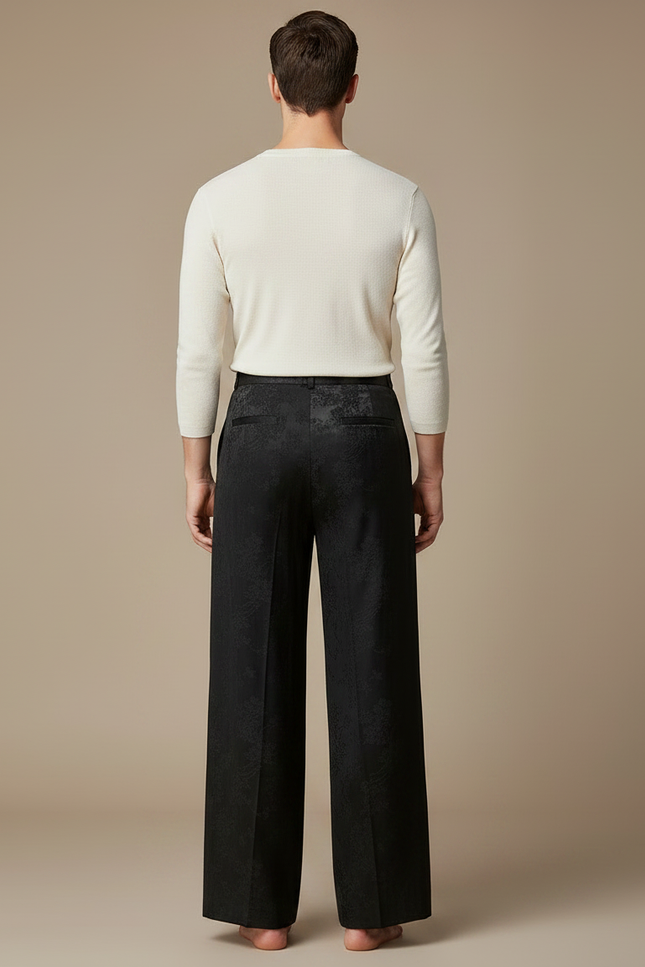 Pantalon Chinois Noir Brodé Ample Jacquard Ethnique - Soie - vue 2