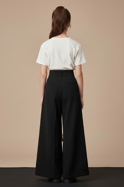Pantalon Chinois Noir Ample Plissé Fille Moderne - Polyester - vue 2